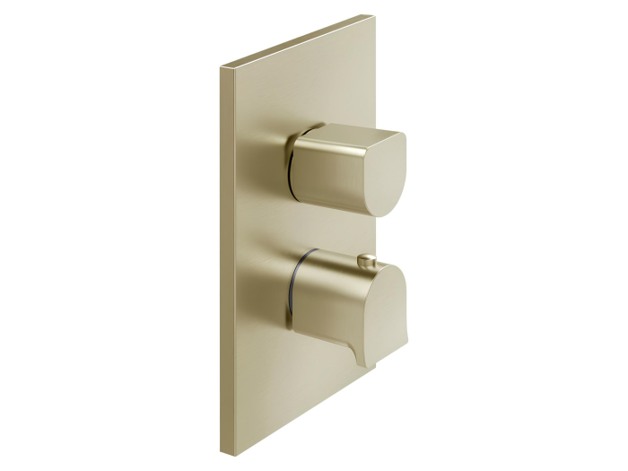 На изображении товар Термостат Gessi Rilievo, настенный, на 2 выхода с переключателем, внешняя часть, цвет Brass Brushed PVD от официального представителя в Москве