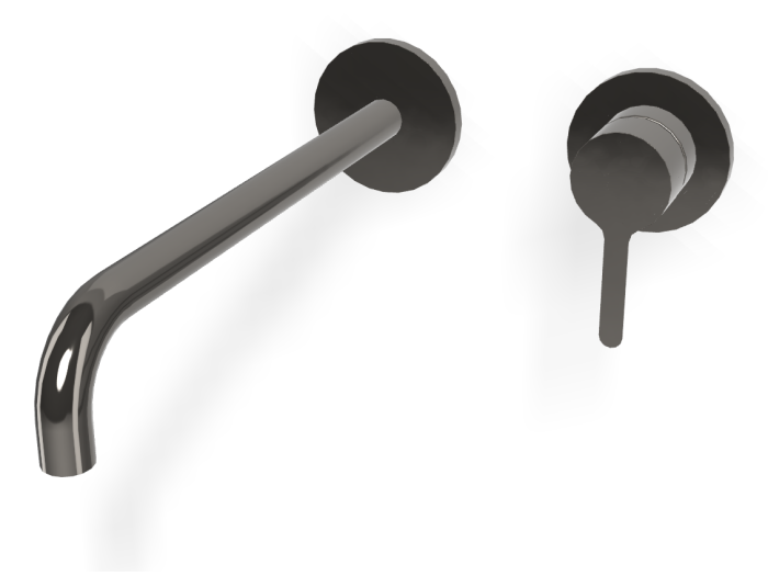 На изображении товар Смеситель для раковины Carlo Frattini Snap, настенный, однорычажный, с донным клапаном Click-Clack, излив 250 мм, внешняя часть, цвет чёрный хром от официального представителя в Москве