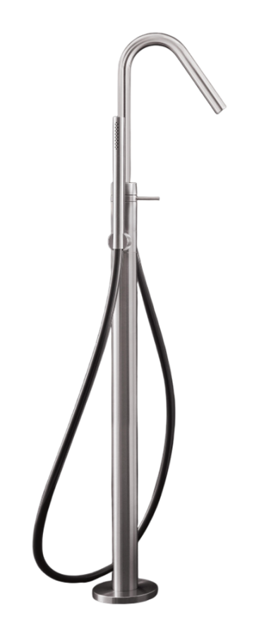 Смеситель для ванны Cea Design Gradi, отдельностоящий, H. 985 мм, поворотный излив, ручной душ Ø 18 мм, шланг Silk Grey, цвет сатин нержавеющая сталь