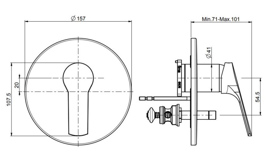 Смеситель для душа Carlo Frattini Serie 4, с переключателем на 2 источника, без излива, Ø157 мм, внешняя часть, цвет хром - изображение 1