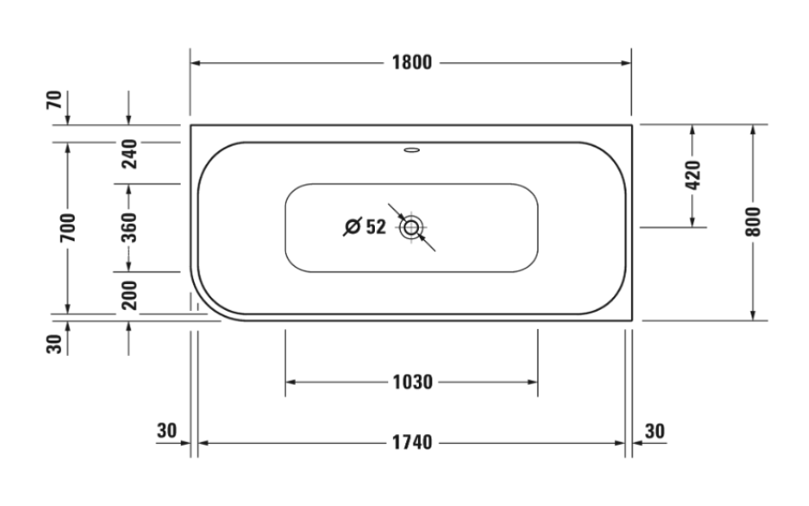Ванна Duravit Happy D.2 Plus, 1800x800 мм, в правый угол, с интегрированной панелью, цвет белый/графит супер матовый - изображение 8