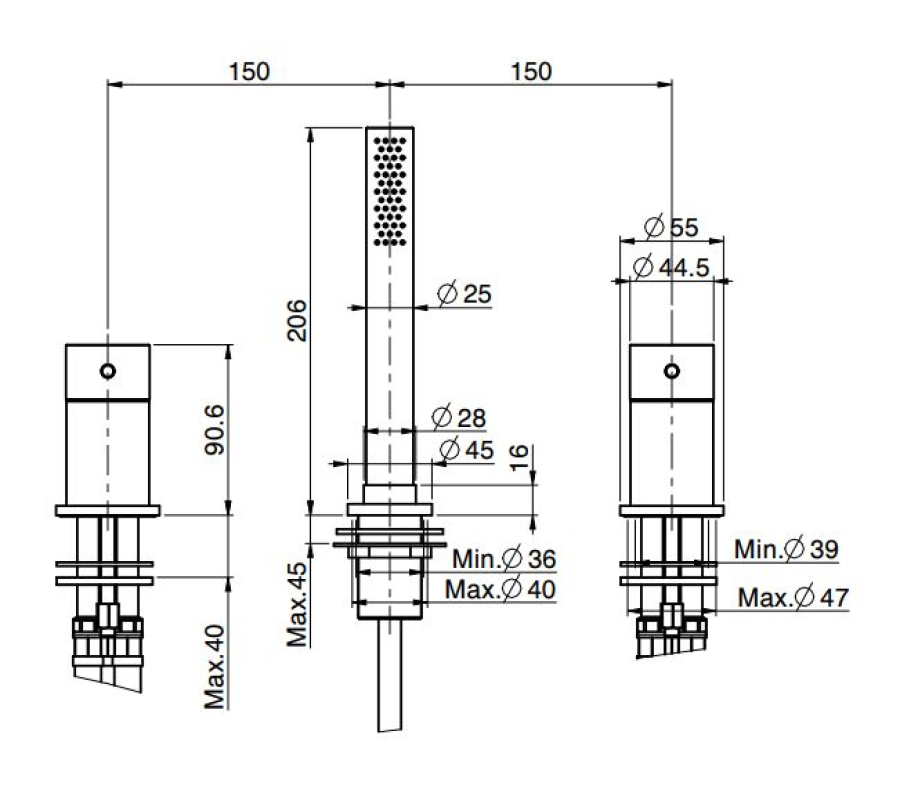 Смеситель для ванны Carlo Frattini Spillo Steel, на борт, без излива, с вытяжным ручным душем, гибким нейлоновым шлангом 1500 мм, цвет нержавеющая сталь - изображение 1