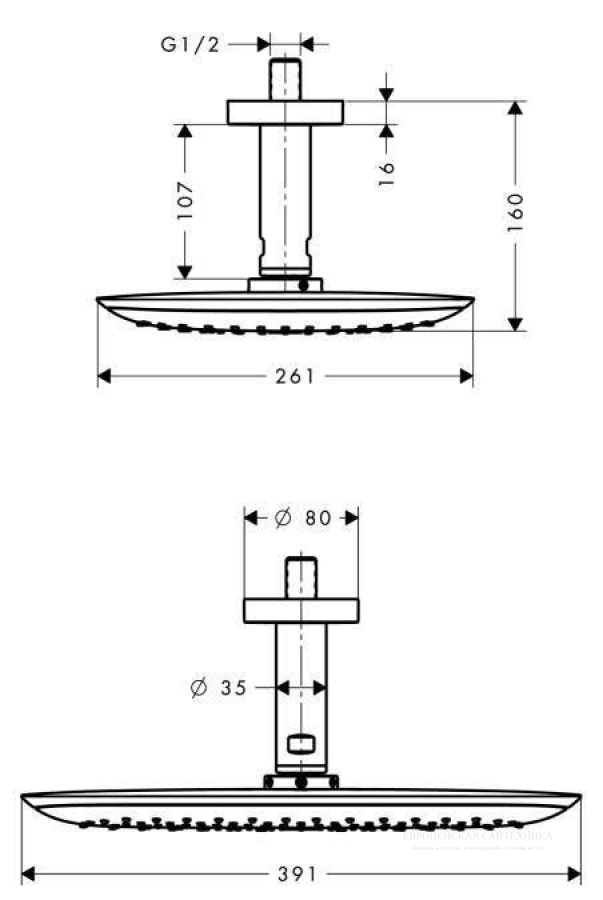 Верхний душ Hansgrohe PuraVida, потолочный, 390 x 260 мм, цвет белый/хром - изображение 1