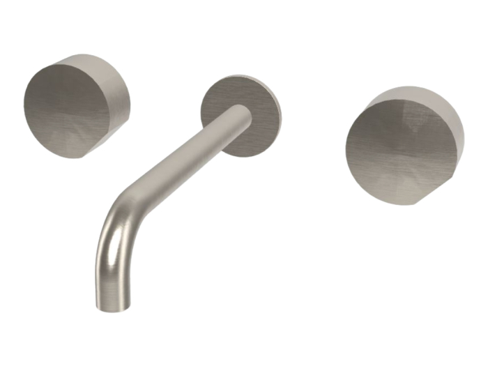 На изображении товар Смеситель для раковины Carlo Frattini SO, настенный, без ручек, с донным клапаном Click-Clack, излив 200 мм, внешняя часть, цвет никель брашированный от официального представителя в Москве