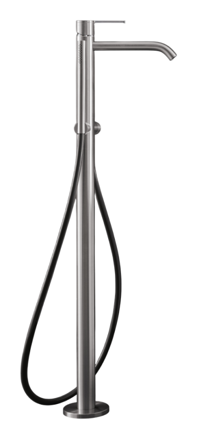Смеситель для ванны CeaDesign Innovo, напольный, H. 855 мм, с ручным душем, шланг в стальной оплётке, внешняя часть, цвет сатинированная сталь