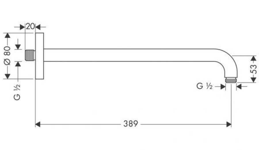 Держатель верхнего душа Hansgrohe, настенный, L-389 мм, цвет шлифованный черный хром - изображение 1