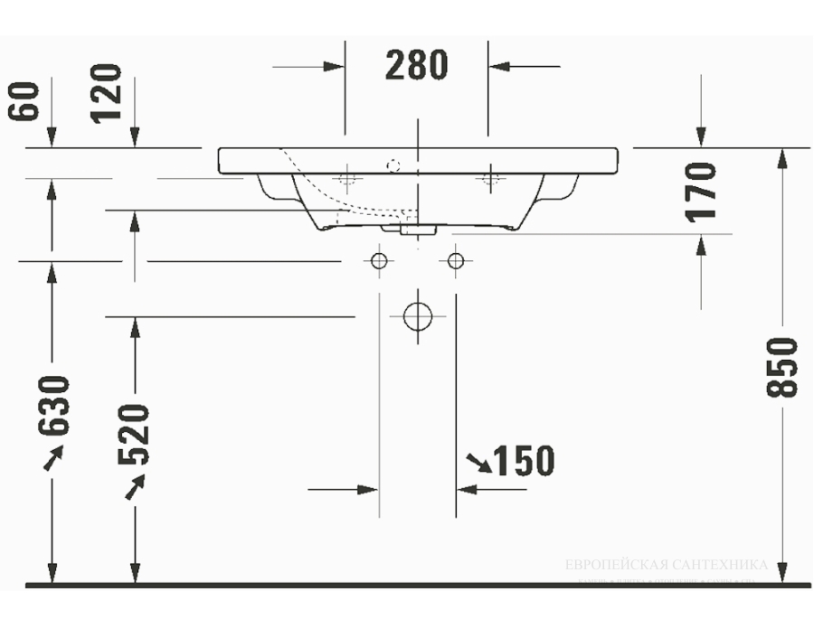 Раковина Duravit DuraStyle компакт для мебели, 785х400 мм, с переливом, с 1 отверстием под смеситель, цвет белый с покрытием WonderGliss - изображение 9