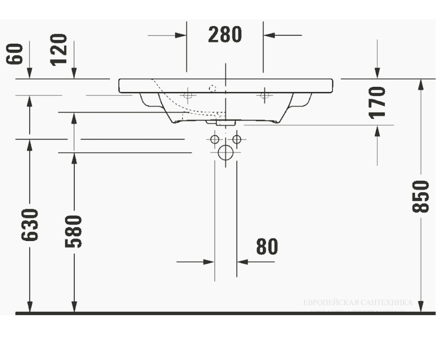 Раковина Duravit DuraStyle компакт для мебели, 785х400 мм, с переливом, с 1 отверстием под смеситель, цвет белый с покрытием WonderGliss - изображение 8