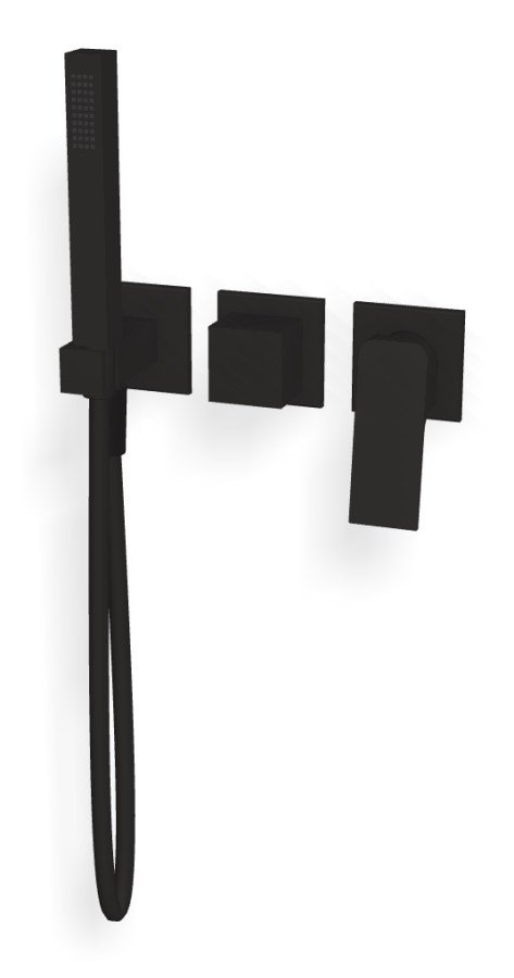 Смеситель Carlo Frattini Fit, на 2 потребителя, с ручным душем, держателем, гибким шлангом хромалюкс 1500 мм, внешняя часть, цвет чёрный матовый