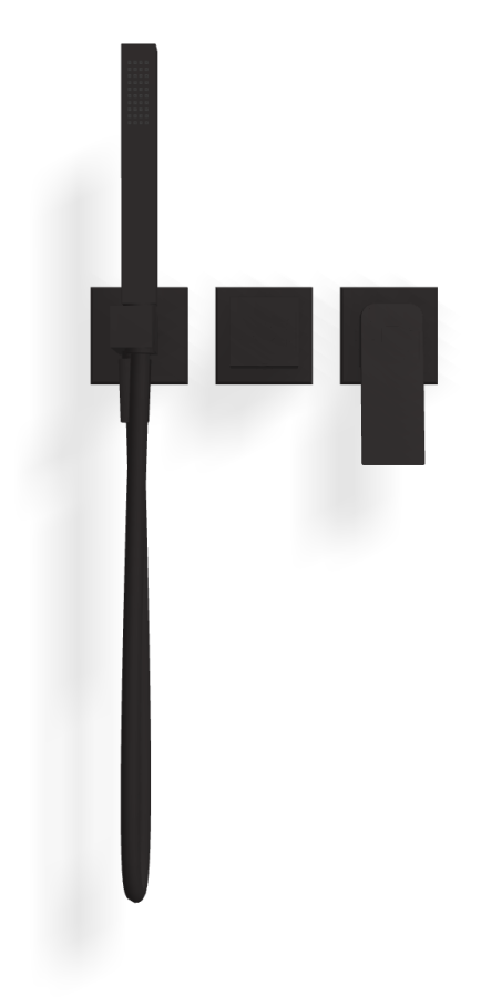 Смеситель Carlo Frattini Fit, на 2 потребителя, с ручным душем, держателем, гибким шлангом хромалюкс 1500 мм, внешняя часть, цвет чёрный матовый - изображение 1