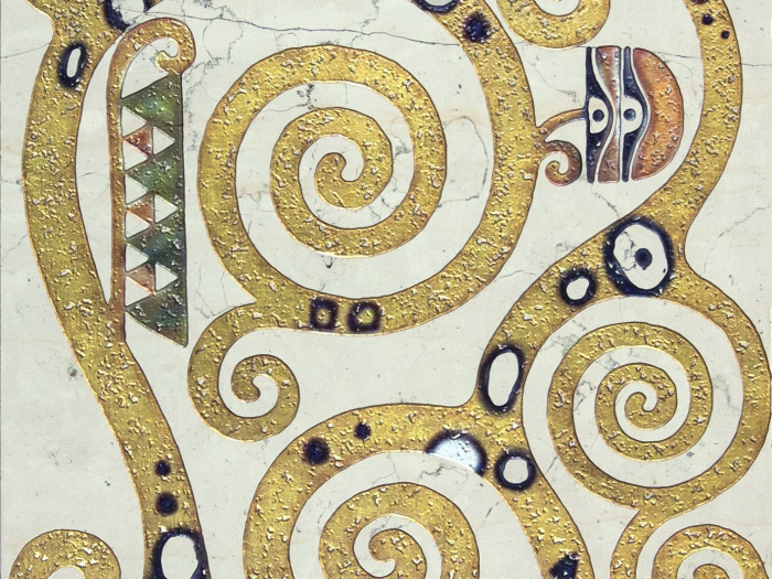 На изображении товар Akros Venezia Камень Artworks collection 2017 Klimt Inspiration Tree of life Biancone metallizzato 40x40x1 от официального представителя в Москве