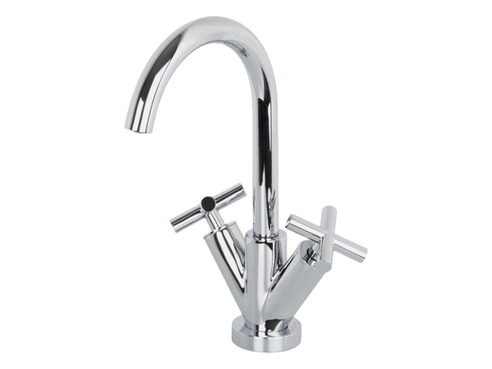 На изображении товар Смеситель для раковины Carlo Frattini Maxima, с вращающимся изливом, 2 гибкими шлангами, без донного клапана, L-197 мм, цвет хром от официального представителя в Москве