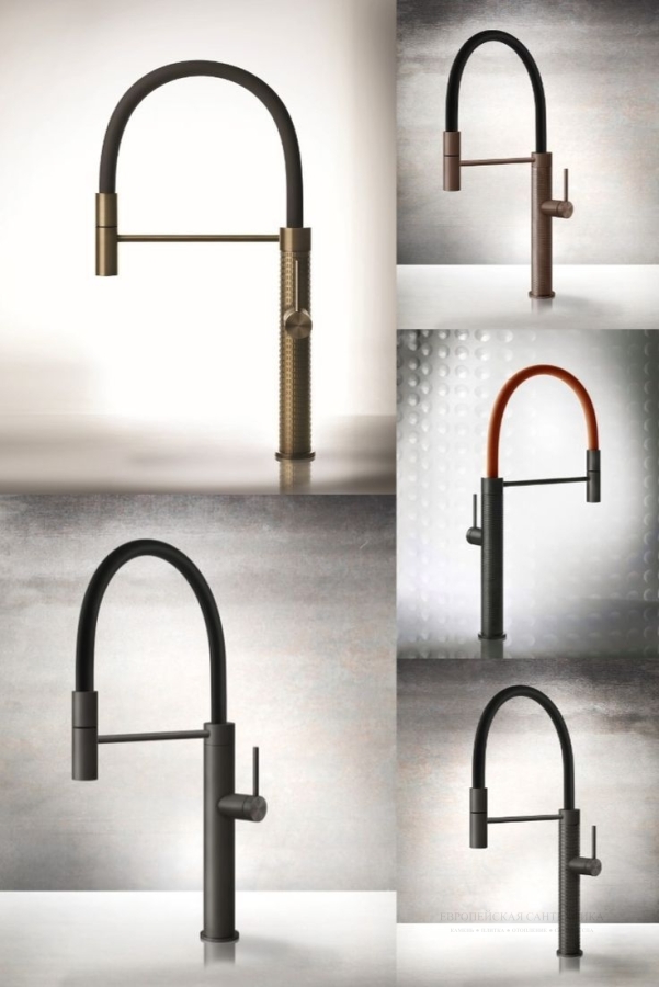 Cмеситель для кухни Gessi 316, полупрофессиональный, поворотный, с выдвижным душем, h480х269 мм, цвет Warm Bronze Brushed - изображение 2