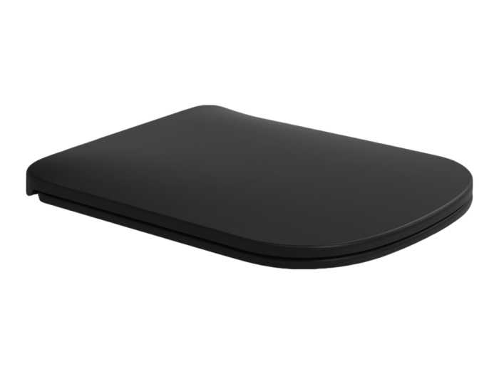 На изображении товар Сиденье для унитаза Flaminia Play Slim, быстросъёмное, с механизмом плавного закрывания soft-closing, цвет Carbone от официального представителя в Москве
