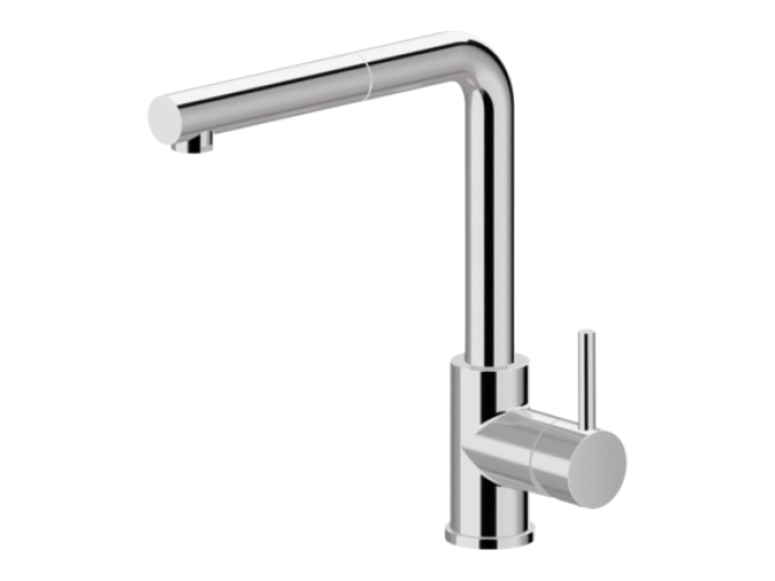 На изображении товар Смеситель для кухни Newform Real, однорычажный, на 1 отверстие, поворотный излив, выдвижной душ, цвет PVD Brushed Pale gold от официального представителя в Москве