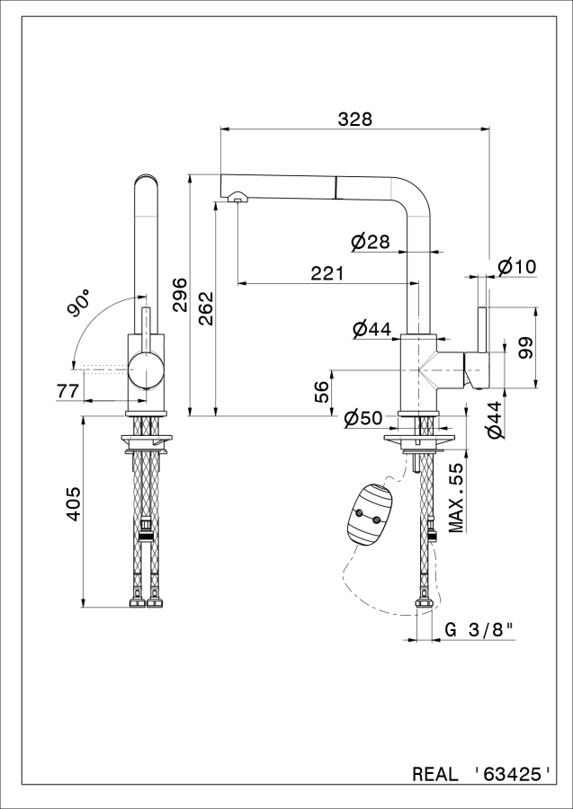 Смеситель для кухни Newform Real, однорычажный, на 1 отверстие, поворотный излив, выдвижной душ, цвет PVD Brushed Pale gold - изображение 1