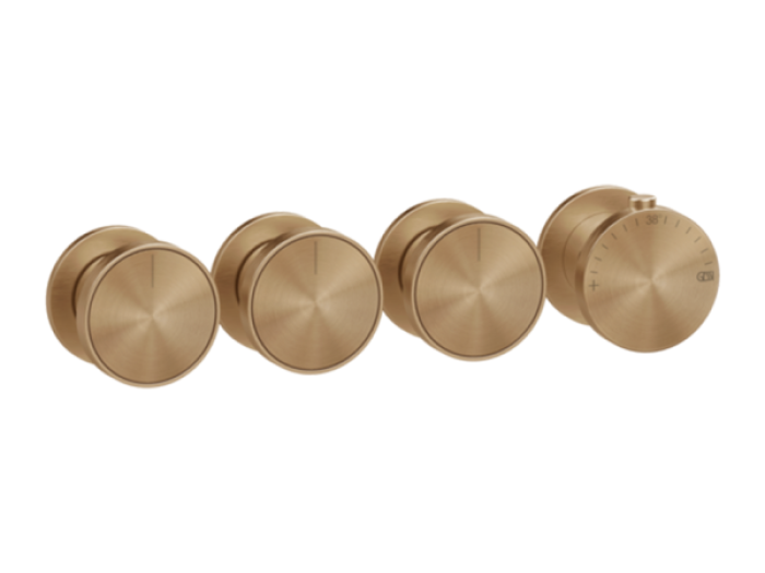 На изображении товар Термостат для душа Gessi Origini, встраиваемый, с 3 независимыми выходами, внешние части, цвет Warm Bronze Br. Pvd от официального представителя в Москве