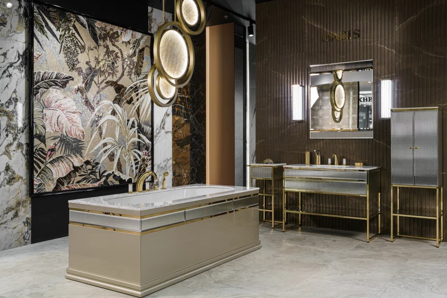 Комплект мебели Oasis Academy из 6 элементов, L1100 мм, в отделке Specchio Ribbed, фурнитура золото - изображение 5