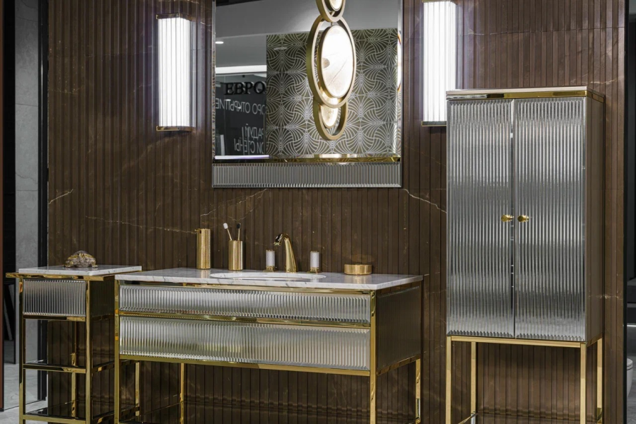 Комплект мебели Oasis Academy из 6 элементов, L1100 мм, в отделке Specchio Ribbed, фурнитура золото - изображение 4