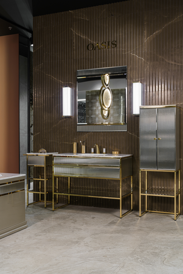 Комплект мебели Oasis Academy из 6 элементов, L1100 мм, в отделке Specchio Ribbed, фурнитура золото