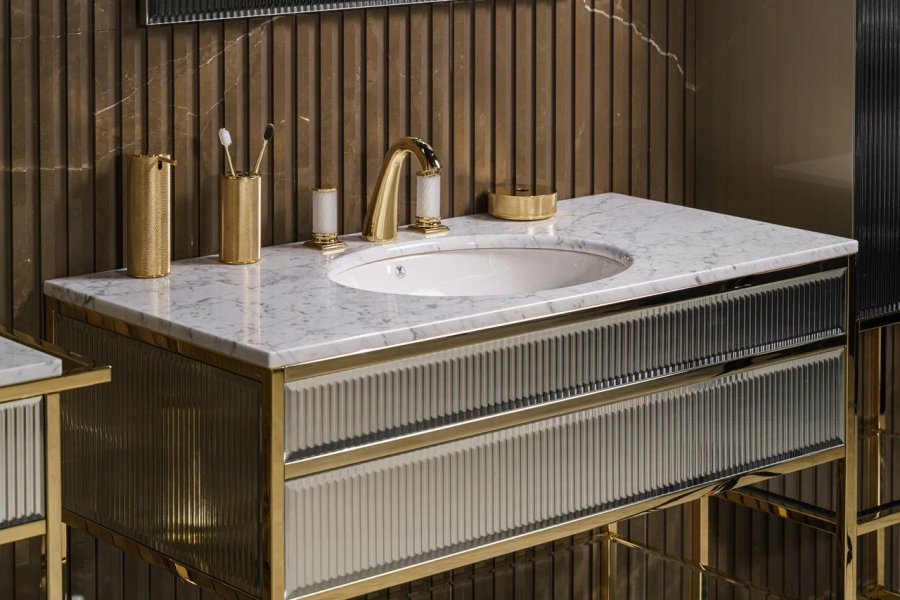 Комплект мебели Oasis Academy из 6 элементов, L1100 мм, в отделке Specchio Ribbed, фурнитура золото - изображение 3