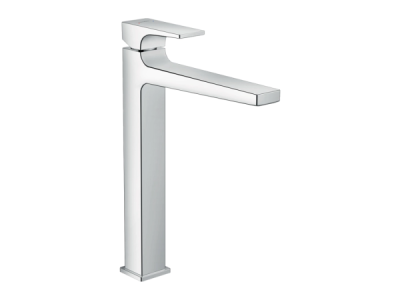 На изображении товар Смеситель для раковины Hansgrohe Metropol, однорычажный, высокий излив, со сливным клапаном Push-Open, цвет хром от официального представителя в Москве