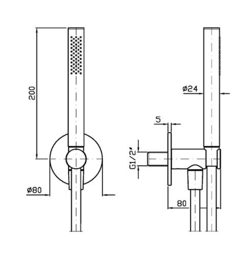 Ручной душ Zucchetti Shower, c настенным держателем с подключением к воде, розетка Ø80 мм, с ручным душем со шлангом, цвет brushed metal black - изображение 1
