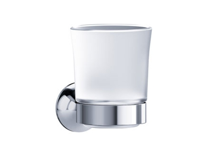 На изображении товар Стакан для ванны Joerger Valencia, настенный, из хрустального матового стекла с настенным держателем, цвет розовое золото от официального представителя в Москве