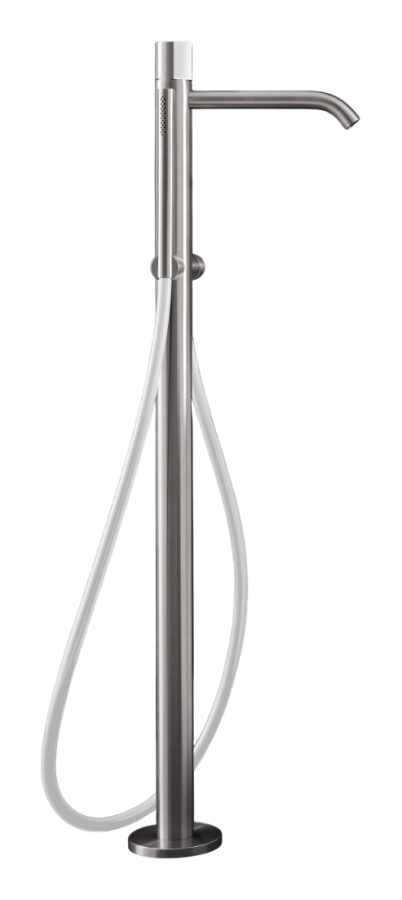 Cмеситель для ванны CeaDesign Duet, напольный, ручной душ, шланг в цвете White, H. 870 мм, внешняя часть, сталь, цвет сатинированная сталь