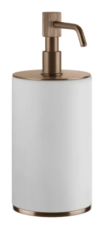 Дозатор для жидкого мыла Gessi Venti20, настольный, с белой колбой, объём 300 мл, цвет Copper Brushed PVD
