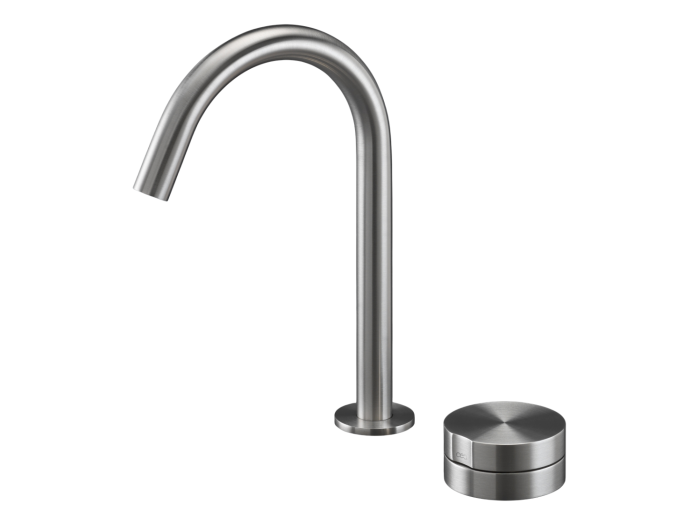 На изображении товар Смеситель для раковины CeaDesign Giotto Plus, на 2 отверстия, H-235 мм, поворотный излив, сталь, цвет сатинированная бронза от официального представителя в Москве