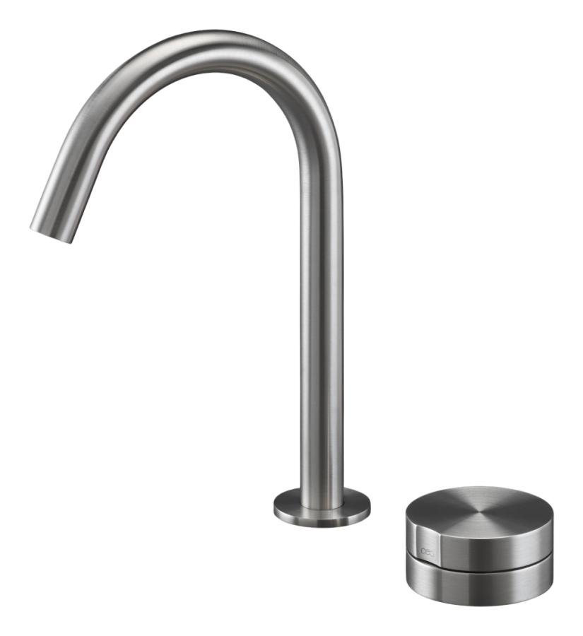 Смеситель для раковины CeaDesign Giotto Plus, на 2 отверстия, H-235 мм, поворотный излив, сталь, цвет сатинированная бронза
