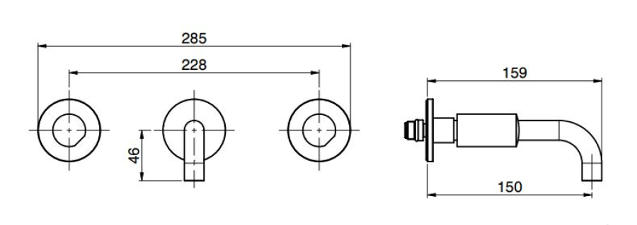 Смеситель для раковины Carlo Frattini SO, настенный, без ручек, с донным клапаном Click-Clack, L-159 мм, внешняя часть, цвет золото брашированное - изображение 3