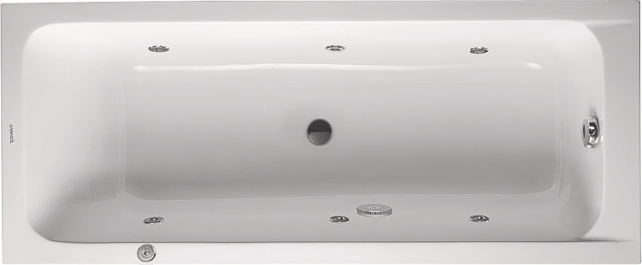 Ванна Duravit D-Code, встраиваемая, 1700х700 мм, гидромассаж Jet Project, центральный слив, цвет белый