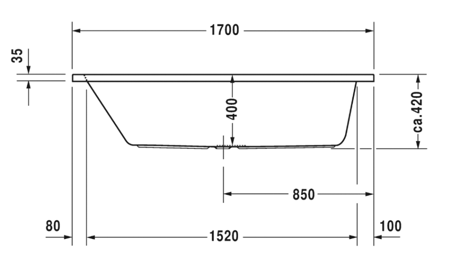 Ванна Duravit D-Code, встраиваемая, 1700х700 мм, гидромассаж Jet Project, центральный слив, цвет белый - изображение 2