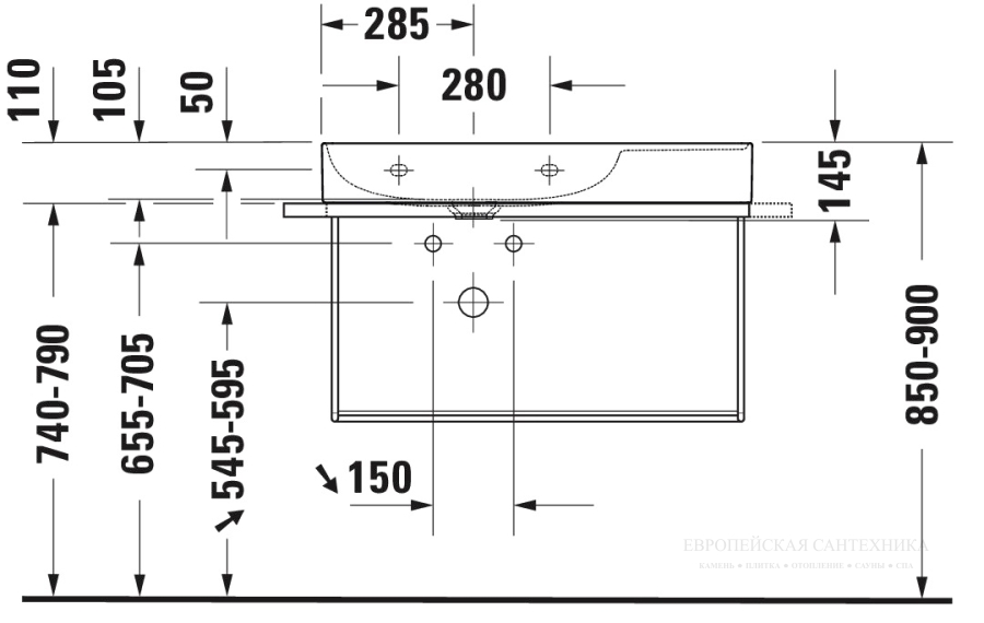 Раковина Duravit DuraSquare для мебели, чаша слева, 800x470 мм, без перелива, без отверстия под смеситель, цвет белый - изображение 4