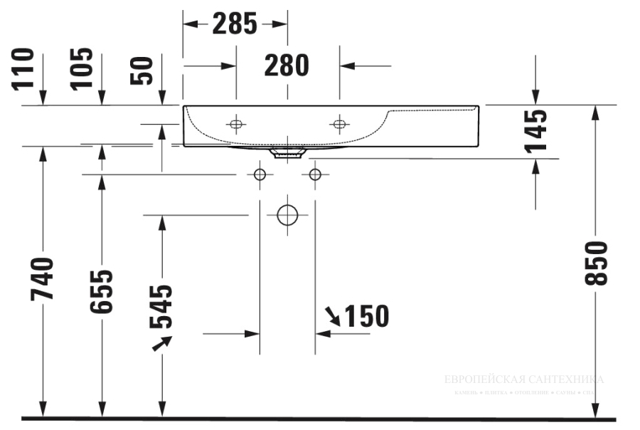 Раковина Duravit DuraSquare для мебели, чаша слева, 800x470 мм, без перелива, без отверстия под смеситель, цвет белый - изображение 6