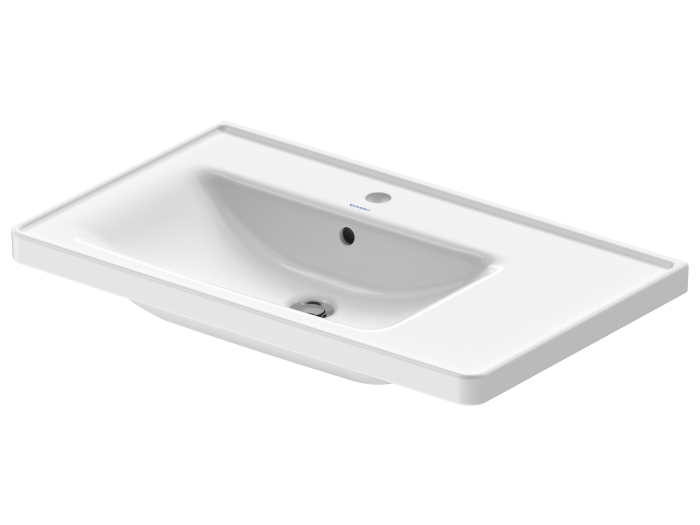 На изображении товар Раковина Duravit D-Neo для мебели, 800x480 мм, чаша слева, на 1 отверстие под смеситель, цвет белый с покрытием WonderGliss от официального представителя в Москве