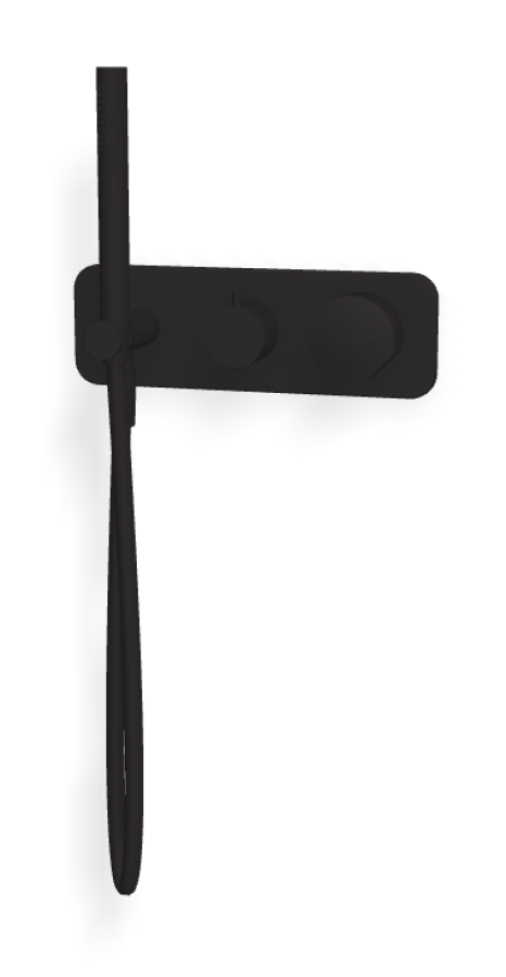 Смеситель для душа Carlo Frattini SO, с переключателем на 2 потребителя, ручным душем, гибким шлангом 1500 мм, без ручек, ширина 297 мм, внешняя часть, цвет чёрный матовый