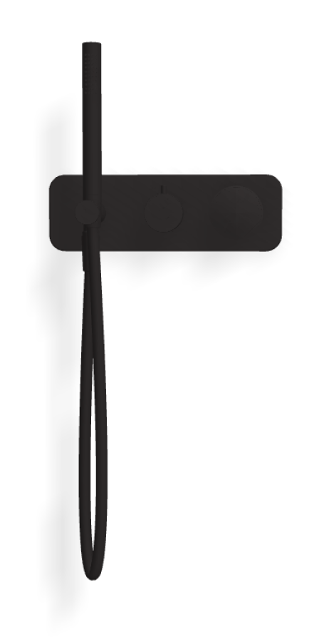 Смеситель для душа Carlo Frattini SO, с переключателем на 2 потребителя, ручным душем, гибким шлангом 1500 мм, без ручек, ширина 297 мм, внешняя часть, цвет чёрный матовый - изображение 1