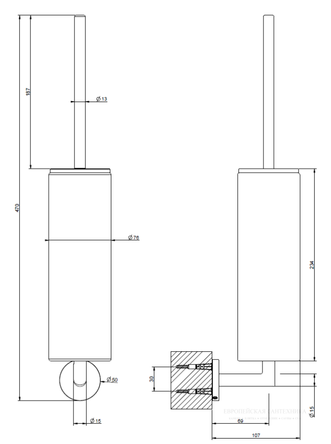 Ёршик Gessi Tondo настенный,  колба белая, цвет Finox Brushed Nickel - изображение 1