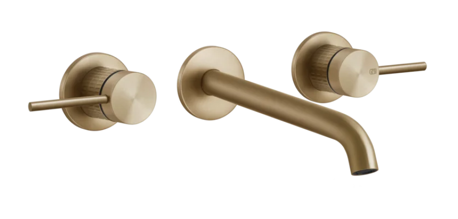 Смеситель для раковины Gessi316, встраиваемый, на 3 отверстия с длинным изливом, без донного клапана, внешние части, цвет Warm Bronze Brushed PVD