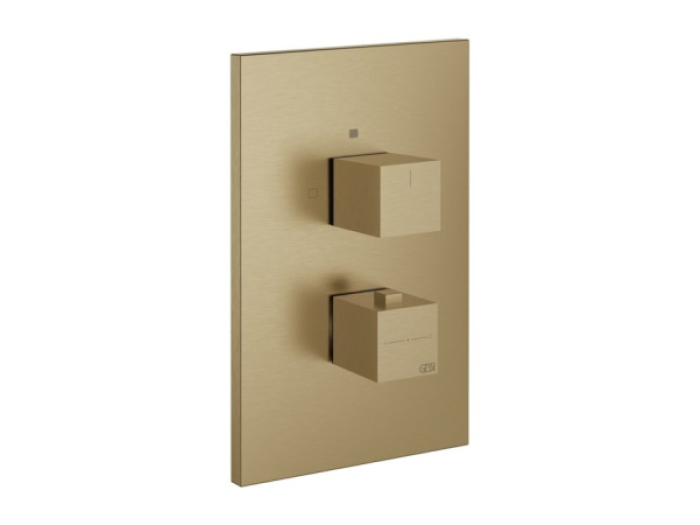 На изображении товар Термостат Gessi Rettangolo K, на 2 потребителя, 221х141х52 мм, встраиваемый, цвет Warm Bronze Brushed PVD от официального представителя в Москве
