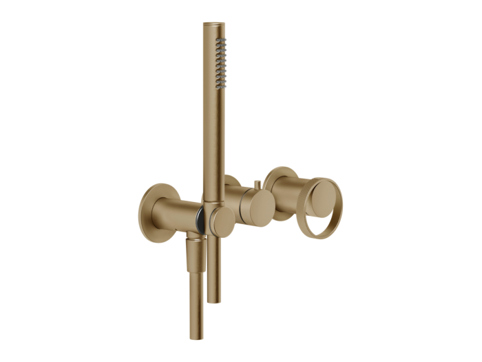 На изображении товар Смеситель для ванны/душа Gessi Anello, настенный, однорычажный, встраиваемый, h245 мм, цвет Warm Bronze Brushed PVD от официального представителя в Москве
