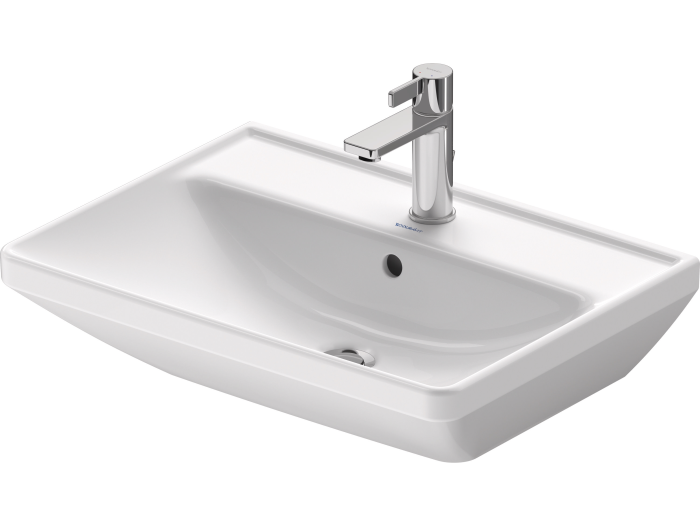 На изображении товар Раковина Duravit D-Neo подвесная, 600x440 мм, с переливом, 1 отверстие под смеситель, цвет белый от официального представителя в Москве