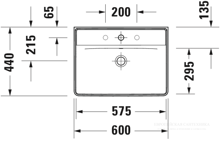 Раковина Duravit D-Neo подвесная, 600x440 мм, с переливом, 1 отверстие под смеситель, цвет белый - изображение 6