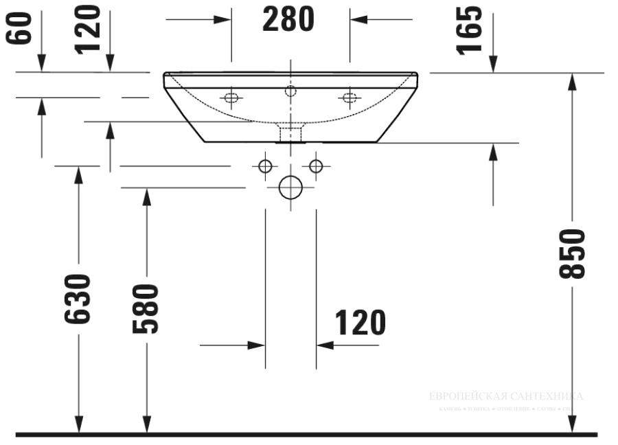 Раковина Duravit D-Neo подвесная, 600x440 мм, с переливом, 1 отверстие под смеситель, цвет белый - изображение 7