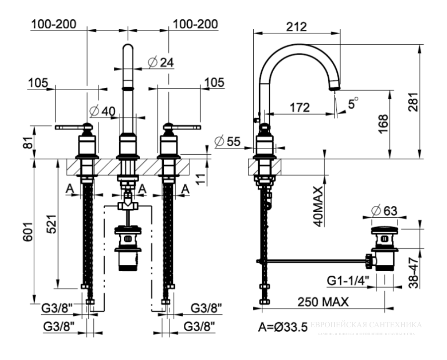 Cмеситель для раковины Gessi Venti20, с зонтичным изливом, донный клапан, цвет Brass PVD - изображение 5