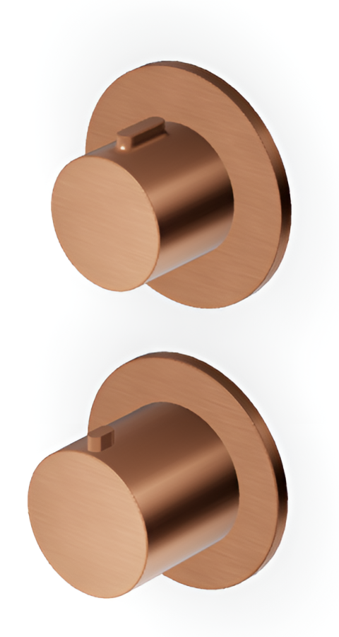 Термостат для душа Zucchetti Pan S, встраиваемый, с переключателем на 2 потребителя, вертикально/горизонтальная установка, цвет брашированная медь PVD
