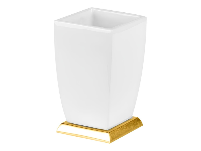 На изображении товар Стакан для зубных щёток Gessi Mimi настольный, цвет белый/Gold CCP от официального представителя в Москве